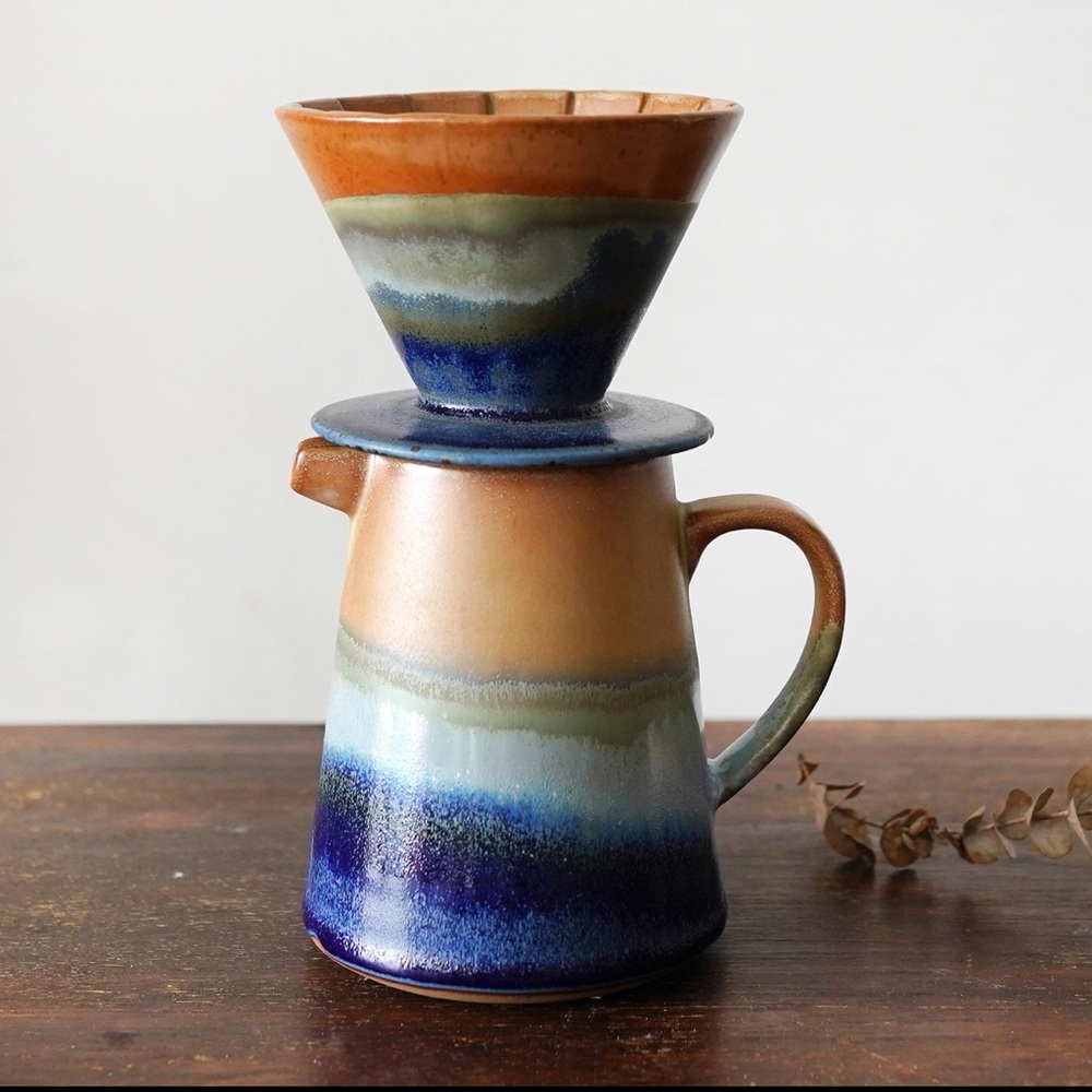 Handmade stoneware pour over coffee and carafe